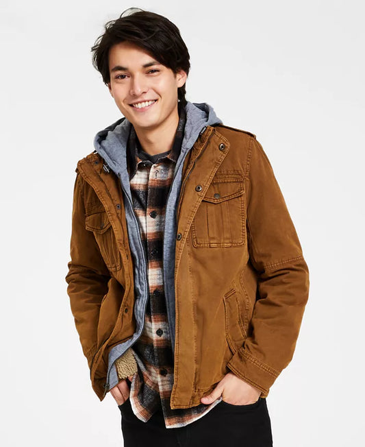 Levi´s Chaqueta estilo camionero con capucha y dos bolsillos con forro de sherpa para hombre Marrón / Oferta Especial