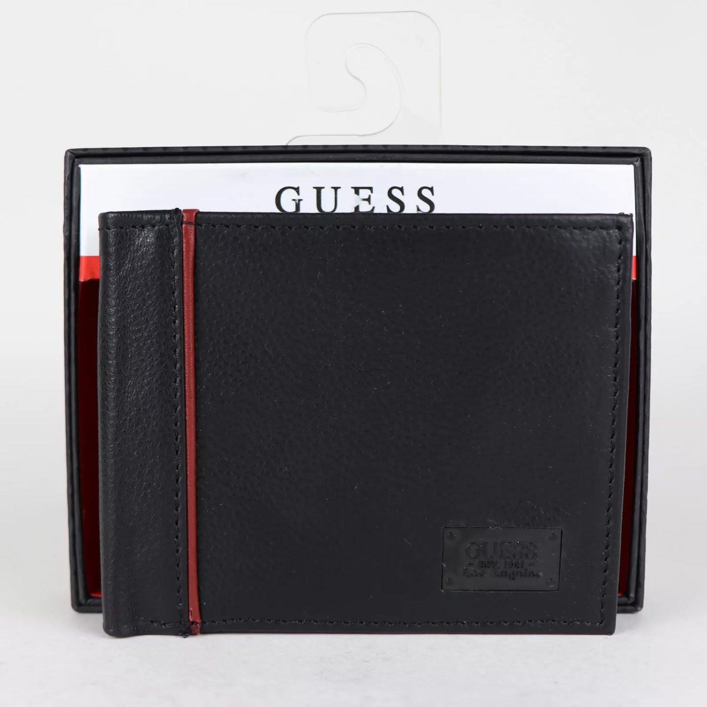 Cartera de cuero GUESS para hombre con detalles en rojo y dos pliegues / Regala esta Navidad