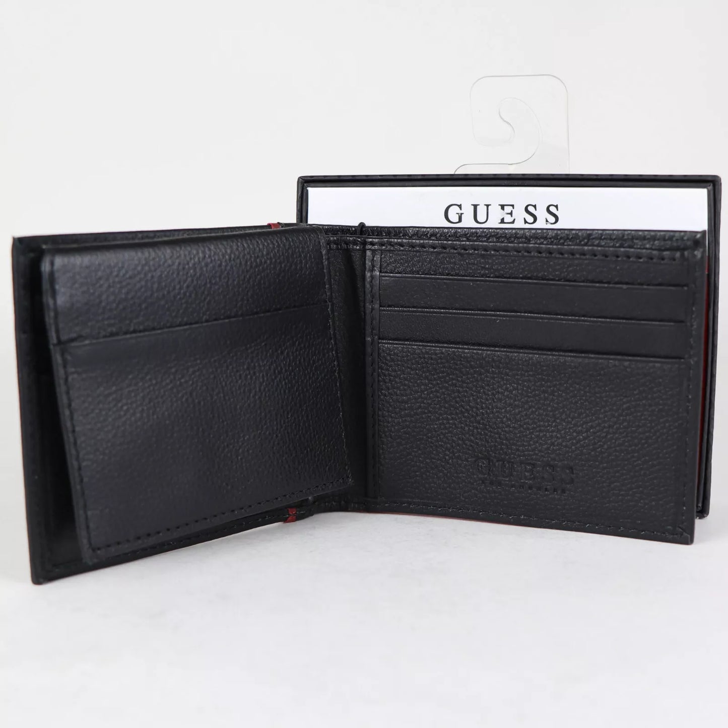 Cartera de cuero GUESS para hombre con detalles en rojo y dos pliegues / Regala esta Navidad